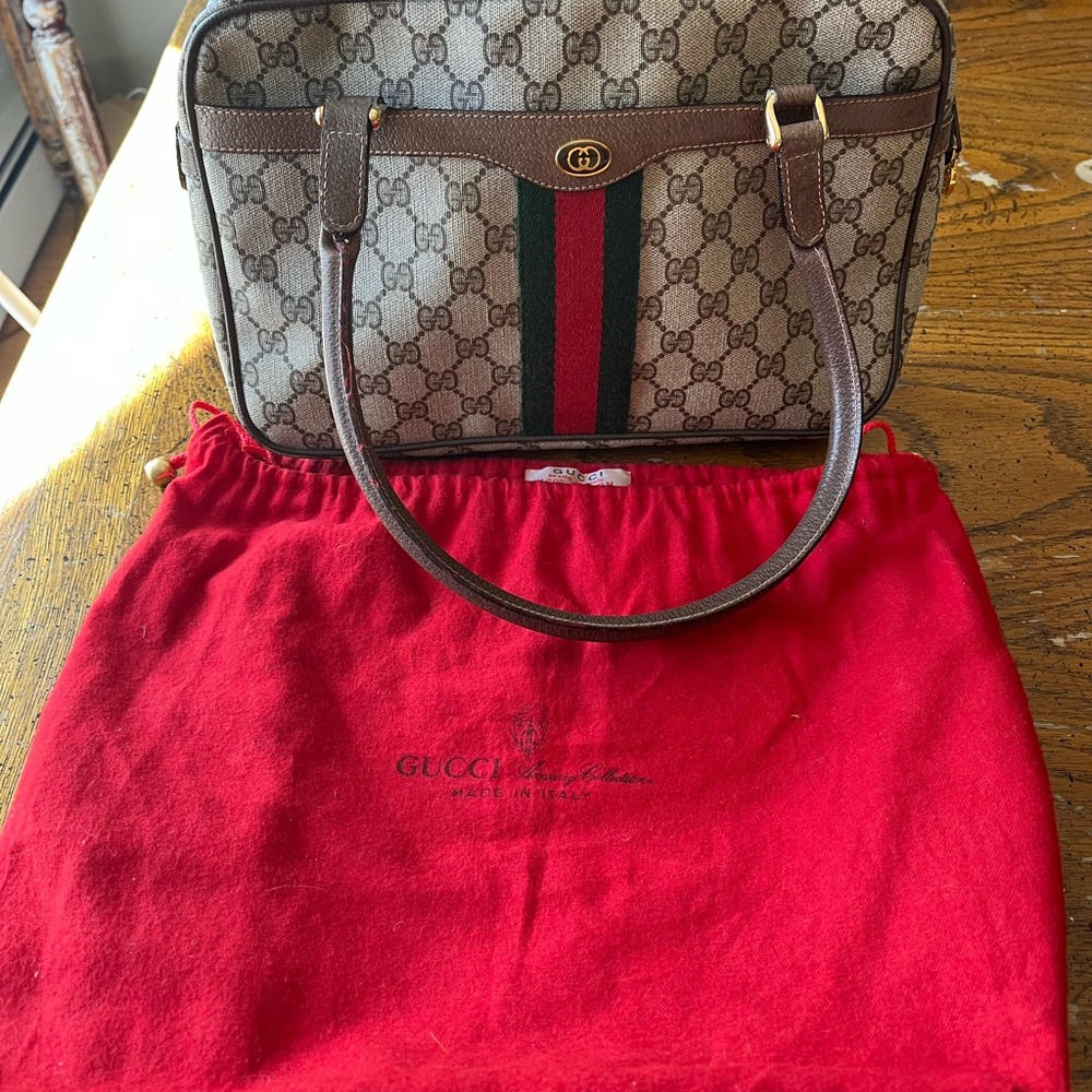 Gucci Brown and Red Monogram Shoulder Bag